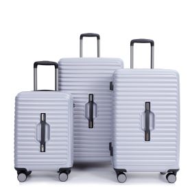 3 Piece Luggage Sets PC+ABS Lightweight Suitcase with Two Hooks, 360¬∞ Double Spinner Wheels, TSA Lock, (21/25/29) Gray