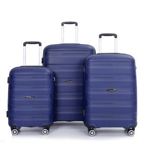 Hardshell Suitcase Spinner Wheels PP Luggage Sets Lightweight Durable Suitcase with TSA Lock,3-Piece Set (20/24/28) ,Navy