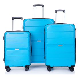 Hardshell Suitcase Spinner Wheels PP Luggage Sets Lightweight Suitcase With TSA Lock,3-Piece Set (20/24/28) ,Light Blue