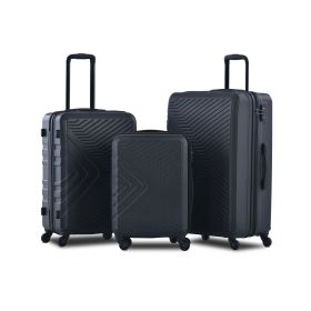 3 Piece Luggage Sets ABS Lightweight Suitcase with Two Hooks, Spinner Wheels, TSA Lock, (20/24/28) Black