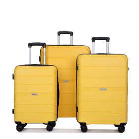 Hardshell Suitcase Spinner Wheels PP Luggage Sets Lightweight Durable Suitcase with TSA Lock,3-Piece Set (20/24/28) ,Yellow