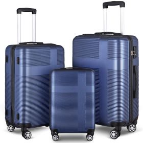 3 Piece Luggage with TSA Lock ABS, Durable Luggage Set, Lightweight Suitcase with Hooks, Spinner Wheels Cross Stripe Luggage Sets 20in/24in/28in