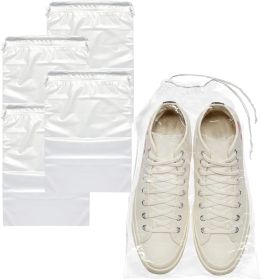 Travel Shoe Bags 12" x 16.5". Pack of 50 Clear Plastic 2 mil Pouches with Drawstring Closures for Packing; Storing. Waterproof Portable Storage for Sh