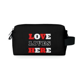 Black Travel Accessory Pouch Bag, Love Lives Here Christian Inspiration