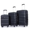 Expandable 3 Piece Luggage Sets PC Lightweight & Durable Suitcase with Two Hooks, Spinner Wheels, TSA Lock, (21/25/29) Black