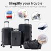 Luggage Set 4 pcs (20"/24"/29"/Travel Bag), PC+ABS Durable Lightweight Luggage with Collapsible Cup Holder, 360¬∞ Silent Spinner Wheels, TSA Lock, Bla