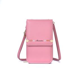 Flowers Embroidery Mobile Phone Bags For Women Ins Fashion Crossbody Shoulder Bag Ladies Long Wallet (Color: Pink)