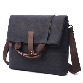 New Men's Casual Fashion Anti-theft Canvas Solid Color Single-shoulder Bag (Color: Black)