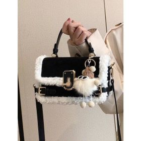 Plush Stitching Advanced Texture All-match Crossbody Handbag (Option: Black-With Crossbody Shoulder Strap)