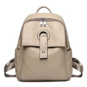 Women's Genuine Leather  Fashion Large Capacity Shoulder Backpack (Color: Beige)