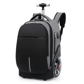 Junior High School Student Trolley Bag Large Capacity Large Wheel Trolley Case Backpack (Option: Black And Gray)