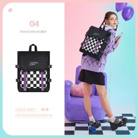 Girl Backpack Flip Large Capacity Schoolbag (Option: Black And White Checkerboard-Bag)