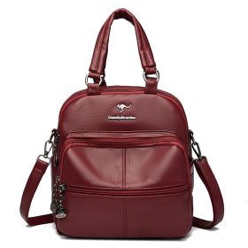 Women's One Shoulder Multi-functional Retro Women's Handbag (Color: Wine Red)