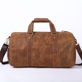 Vintage Crazy Horse Leather Men's Travel Bag (Color: Coffee)