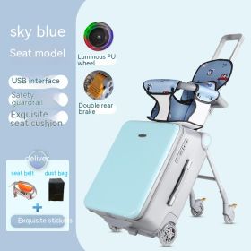 Children Can Sit And Ride Multifunctional Trolley Case (Option: Blue-20inch-Guardrail cushion brake)