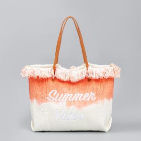 Embroidered Tote Tassel Canvas Bag Magnetic Bag Underarm Summer (Option: Orange Embroidery Letters-50 √ó 10 √ó 35CM)