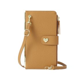 Mobile Phone Bags With Transparent Touch Screen Love Buckle Long Wallet Women Multifunctional Crossbody Shoulder Bag (Color: Brown)