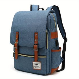 1pc Vintage Nylon Laptop Backpack With USB Charging Port, Slim Tear Resistant Business Backpack For Travel, College, School, Casual Daypack For Men, W (Color: Blue)