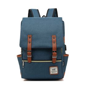 1pc Vintage Nylon Laptop Backpack With USB Charging Port, Slim Tear Resistant Business Backpack For Travel, College, School, Casual Daypack For Men, W (Color: Deep Blue)