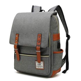 1pc Vintage Nylon Laptop Backpack With USB Charging Port, Slim Tear Resistant Business Backpack For Travel, College, School, Casual Daypack For Men, W (Color: Grey)