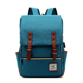 1pc Vintage Nylon Laptop Backpack With USB Charging Port, Slim Tear Resistant Business Backpack For Travel, College, School, Casual Daypack For Men, W (Color: Peacock Blue)