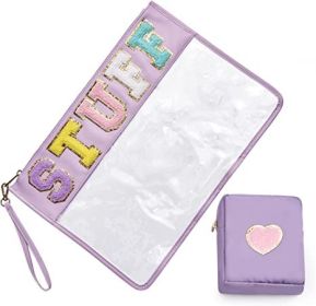 Chenille Letter Clear Bag Purse Multi-purpose Transparent Waterproof Stuff Makeup Tote Bag;  2 Pack Stuff Pouch Varsity Letter Cosmetic Bag;  Toiletry (Color: Purple, size: L)