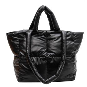 Winter Lightweight Tote Bag Fashion Filled Cotton One Shoulder Women's Bag Puffer Shoulder Bag Pillow Shopper Bag (Color: Black)