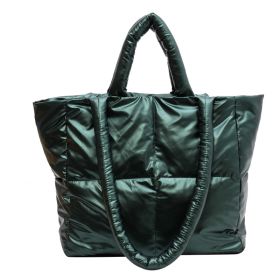 Winter Lightweight Tote Bag Fashion Filled Cotton One Shoulder Women's Bag Puffer Shoulder Bag Pillow Shopper Bag (Color: Green)