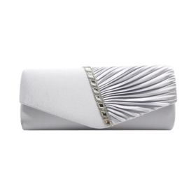 Evening Clutchbag Womens Pleated Crystal-Studded Satin Handbag Party Handbag (Color: Silver)