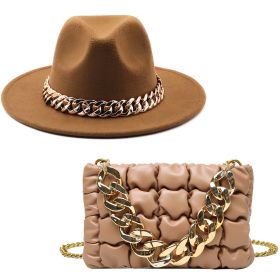 New 2022 Handbags For Women Messenger Bags Golden Metal Chain Pleated Leather Square Crossbody Bags Fashion Females Hats Bag Set (Color: Brown, size: 22x13x4cm)