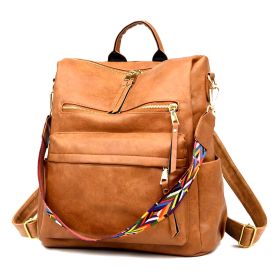 Vintage Women Girls Backpack PU Leather Travel School Bag Shoulder Handbag Purse (Color: Brown)