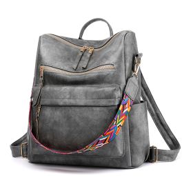 Vintage Women Girls Backpack PU Leather Travel School Bag Shoulder Handbag Purse (Color: Gray)