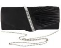 Evening Clutchbag Womens Pleated Crystal-Studded Satin Handbag Party Handbag