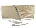 Evening Clutchbag Womens Pleated Crystal-Studded Satin Handbag Party Handbag