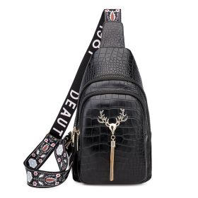 Deer Tassel Design Crossbody Bag Fashion Letter Embroidery Chest Bags For Women (Option: Black Stone Pattern)