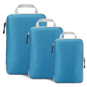 Amazon Home Travel Buggy Bag Compressed Three-piece Storage Bag Stretchable Storage Suit In Stock Supply (Option: Sky Blue-Three Piece Set)